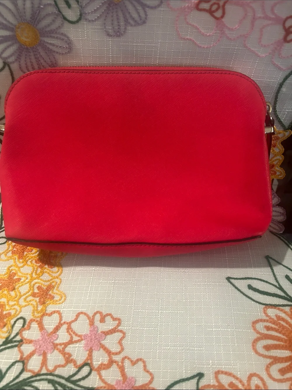 kate spade bright pink Saffiano leather cosmetic pouch